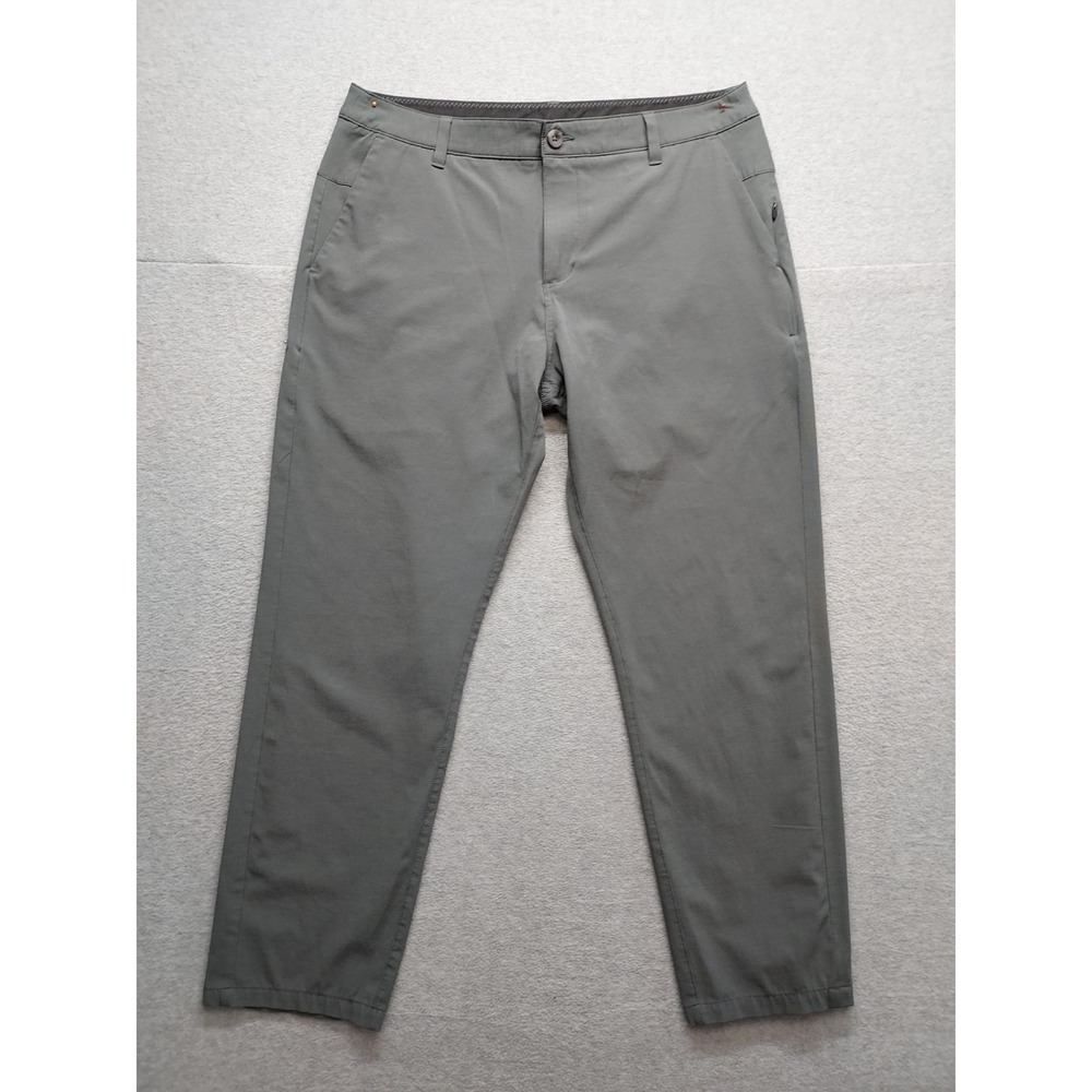 Vuori Meta Pant Men 34 Gray Zip Button Flat Front Slash Pockets Ankle Relax Fit